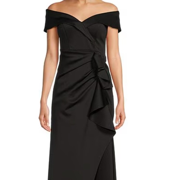 Xscape Dresses & Skirts - Black Off-Shoulder Stretch Mermaid Ruffle Gown